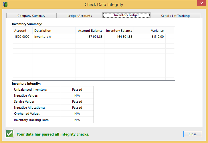 Inventory Integration check data