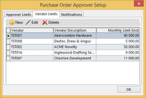 Purchase Order Approval vendor limits